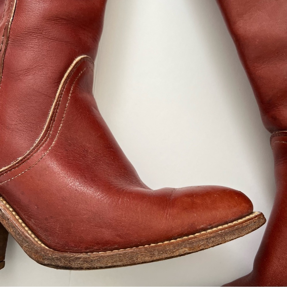 Vintage Redwood Mahogany Red Leather Tall Heeled Boot Size 5.5 - Picture 3 of 13